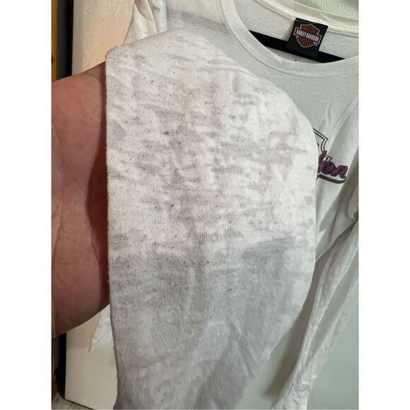 Harley Davidson White Long Sleeve Shirt Woman’s Size Medium- Flaws/Marks/Bally - Picture 3 of 13